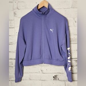 Puma Cropped Zip Up Sweatshirt Purple Athleisure Track Jacket XS